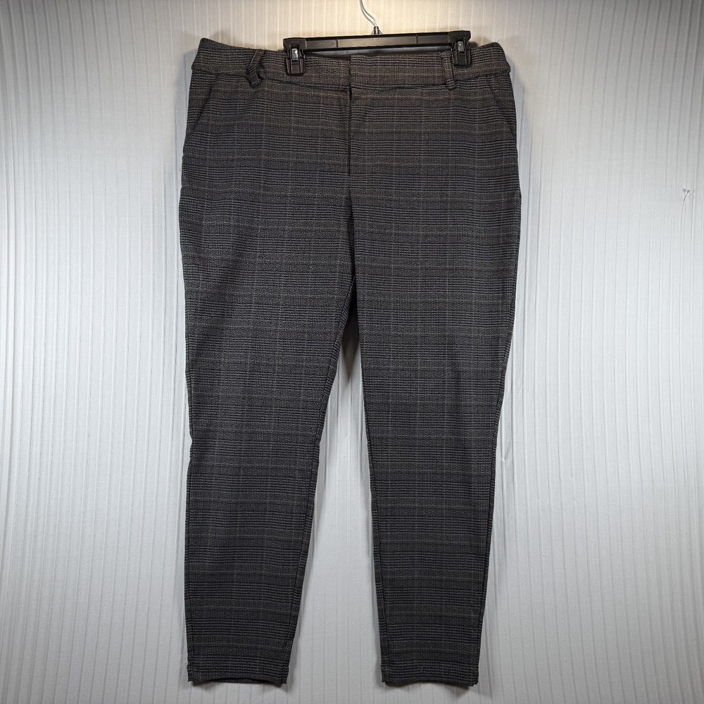 Dress Pants Women 18W Plus‎ Black Gray Plaid Flat Front Tapered Stretch Business